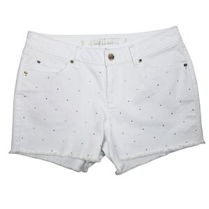 JENNIFER LOPEZ Gold Studded Stretch High Rise Denim Shorts White Size 4